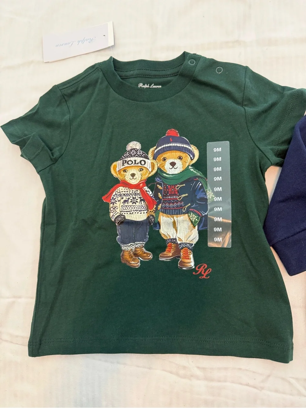 New boys Sz 9 months Polo Ralph Lauren Green Bear & Navy Bear Graphic